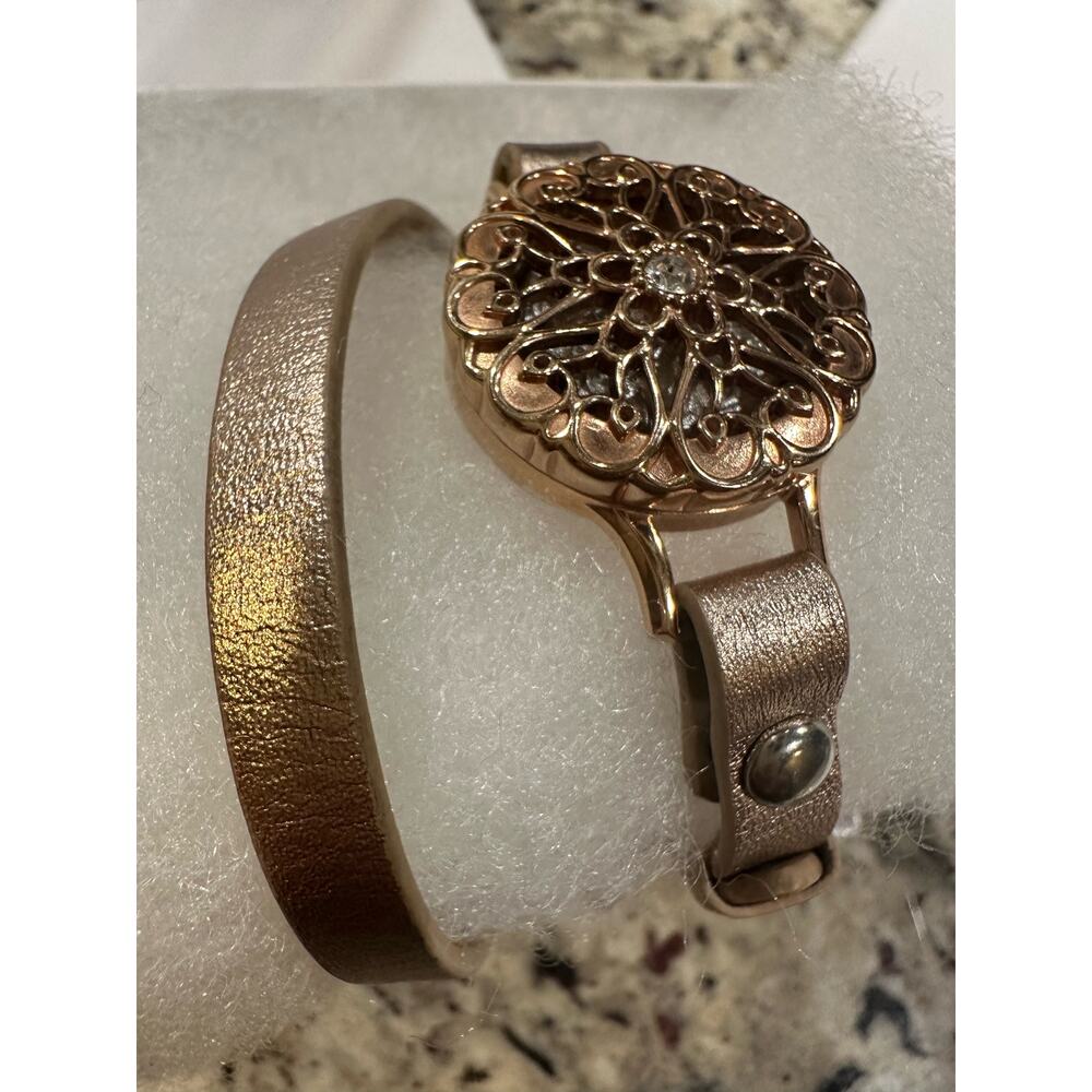 Retired Origami Owl Rose Gold Locket Set with Swarovski & Leather Wrap